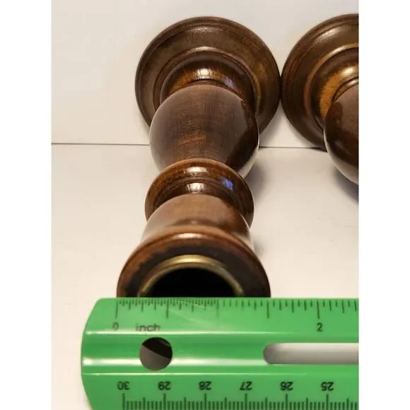 Vintage Pair Hand Turned Wooden Candlestick or Taper Holders 6.5" - Picture 7 of 8
